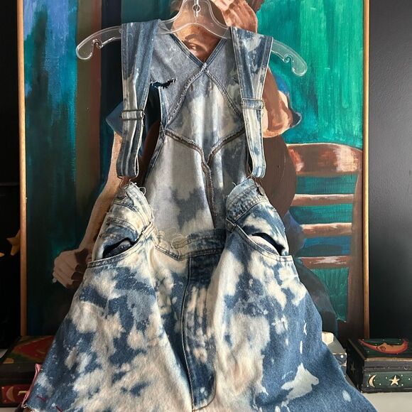 Upcycled Asymmetrical Tie-Dye Dress Denim Patchwork One Size Zebra - Picture 2 of 15